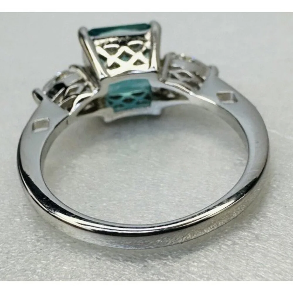 Bomb Party Teal Princess Cut Statement Ring Size 7 Rhodium Plated